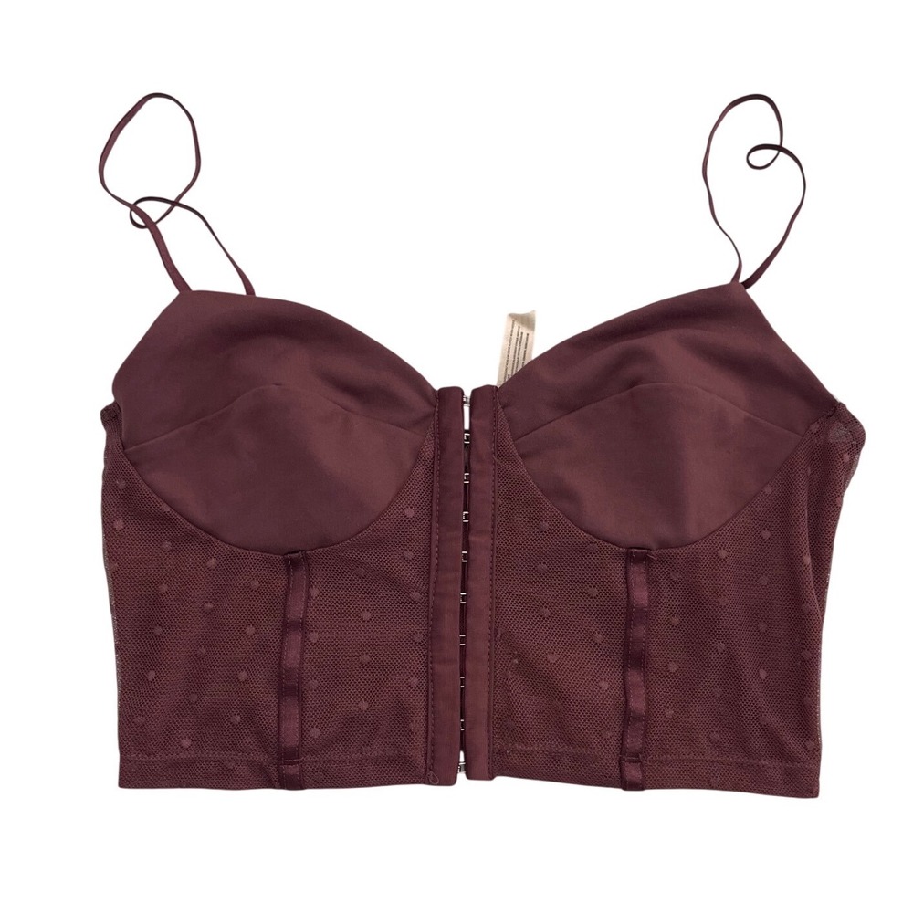 Free People Intimately Corset Top Burgundy Polka Dot Mesh Bustier S OB805844 I07